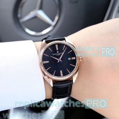 Best Buy Replica Vacheron Constaintin Overseas Black Dial Rose Gold Bezel Watch